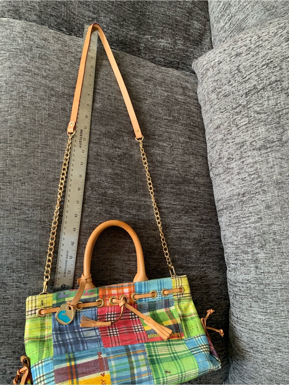 Madras picnic print satchel - Picture 15 of 15